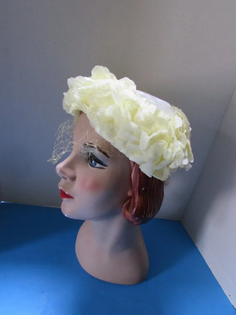 Vintage Hat Lemon Yellow Petals Yellow Veil Original Caroline
